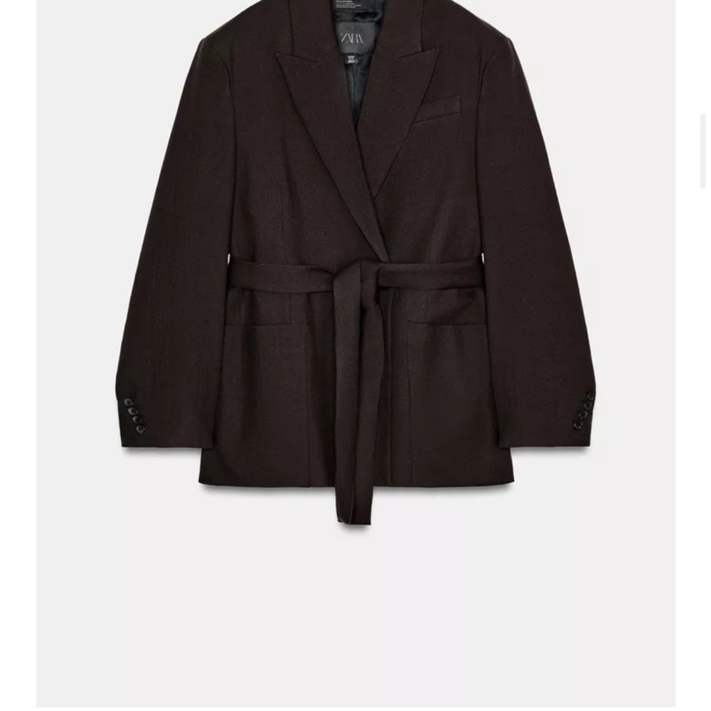 Zara Women's Belted Wool-Blend Blazer Jacket - Dark Brown
